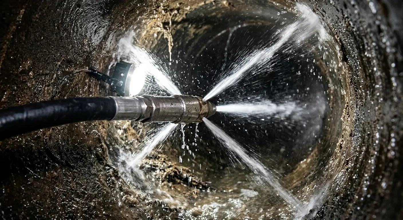 High-pressure hydro jetting nozzle cleaning sewer pipe for Sewer Cleanout in Danville